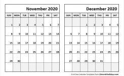 Print November December 2020 Calendar Template | 2 Month