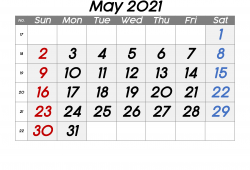 Printable Calendar May 2021 Excel