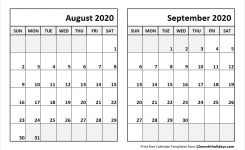 Printable Blank Two Month Calendar August September 2020 Template