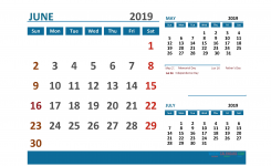 Printable Calendar June 2019 With Holidays 1 Month On 1 Page Free
