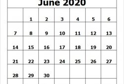 June Calendar 2020 Word