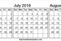 June To August 2019 Calendar Template