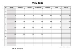 Printable Calendar May 2023 Excel