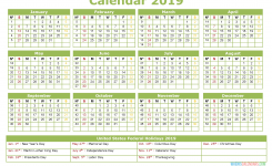 Printable Calendar Template 2019 With Holidays As Pdf Image Free