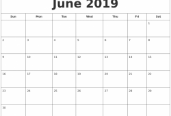 June 2019 Calendar Month