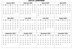 Yearly Calendar 2019 Printable