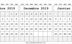 Télécharger 2019 Calendrier Novembre Décembre 2020 Janvier Word