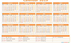 Yearly Calendar 2019 With Holidays Printable Us Edition Free
